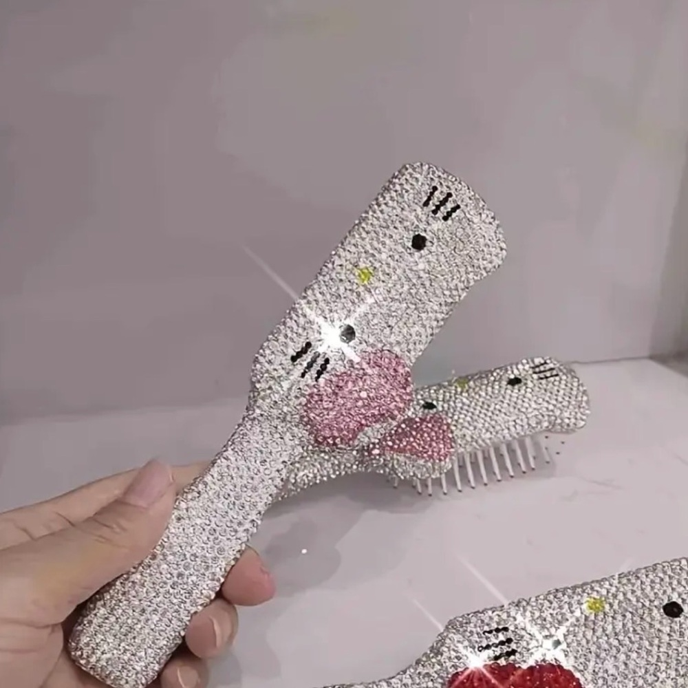 Sanrio Hello Kitty Rhinestone Silver and Pink Make Your Own Hair Brush Set